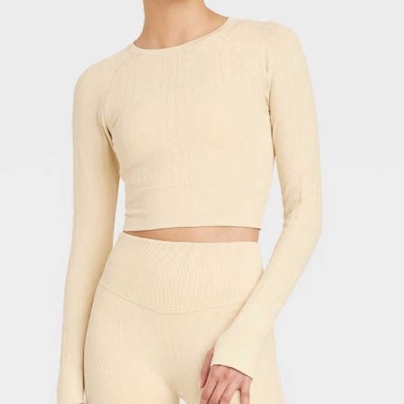JoyLab Tops - Women's Cropped Seamless Cable Knit Long
Sleeve Top - JoyLab™ Ivory